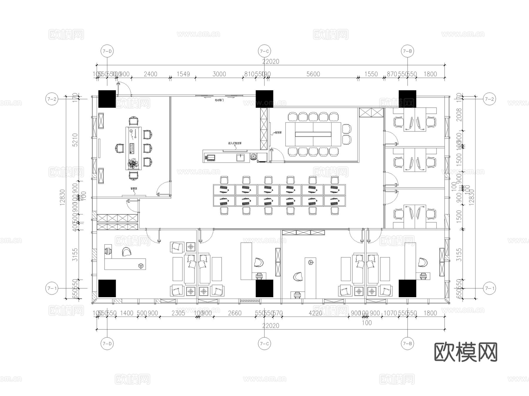 300平办公空间办公室会议室经理室财务室最新全套施工图cad施工图