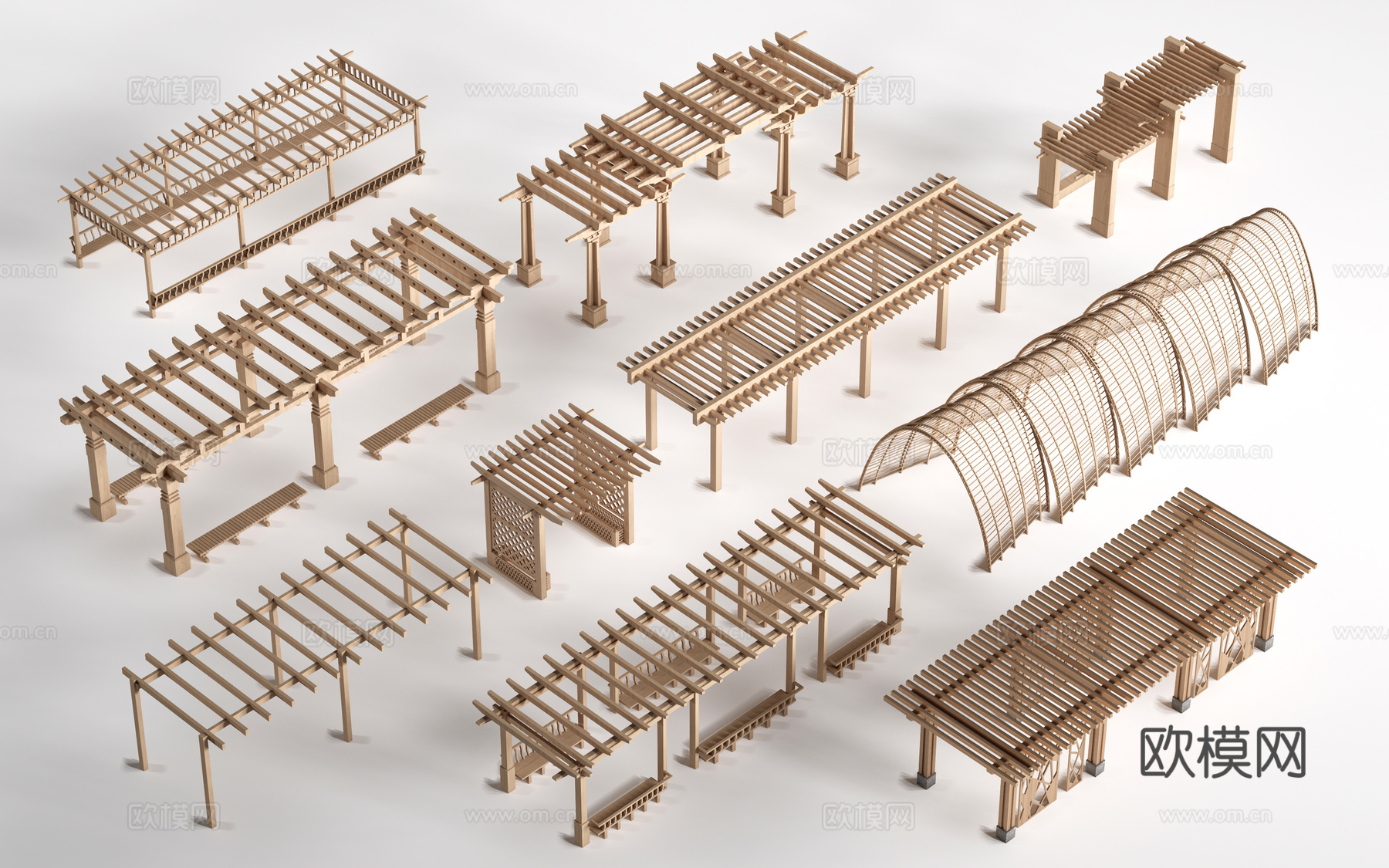 现代景观花架 葡萄架 廊架 绿植爬架su模型