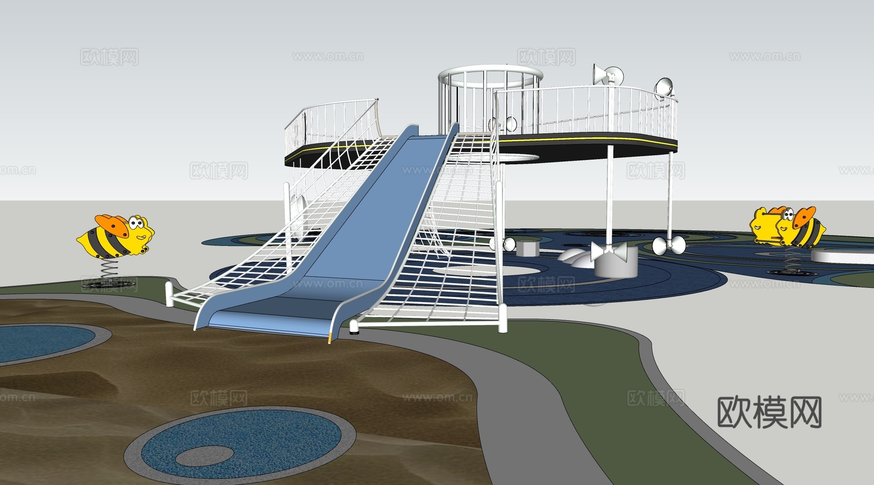 现代儿童游乐场 儿童游乐器材 儿童滑梯su模型