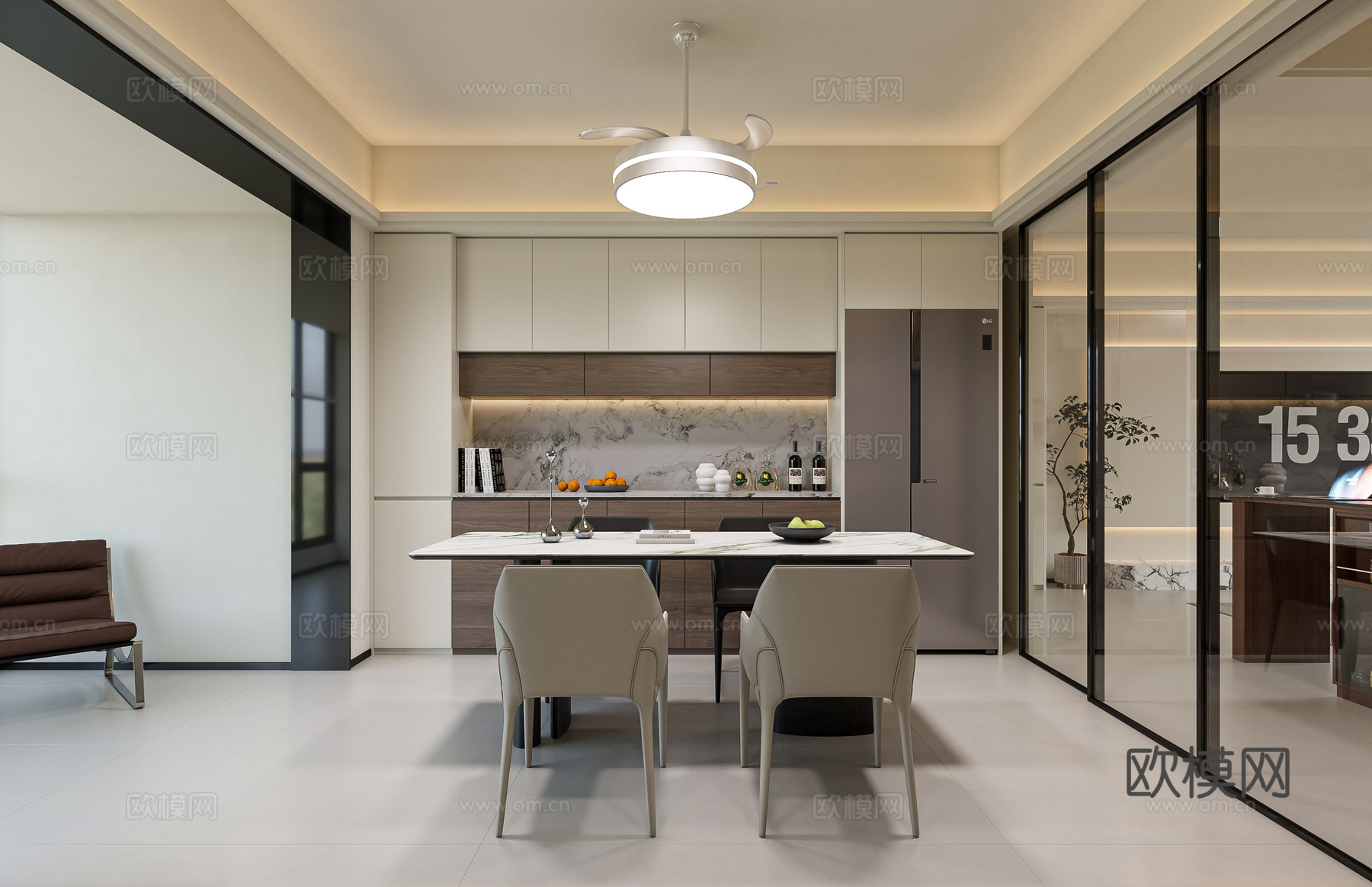 现代中古风简约客餐厅3d模型下载（渲染图2）