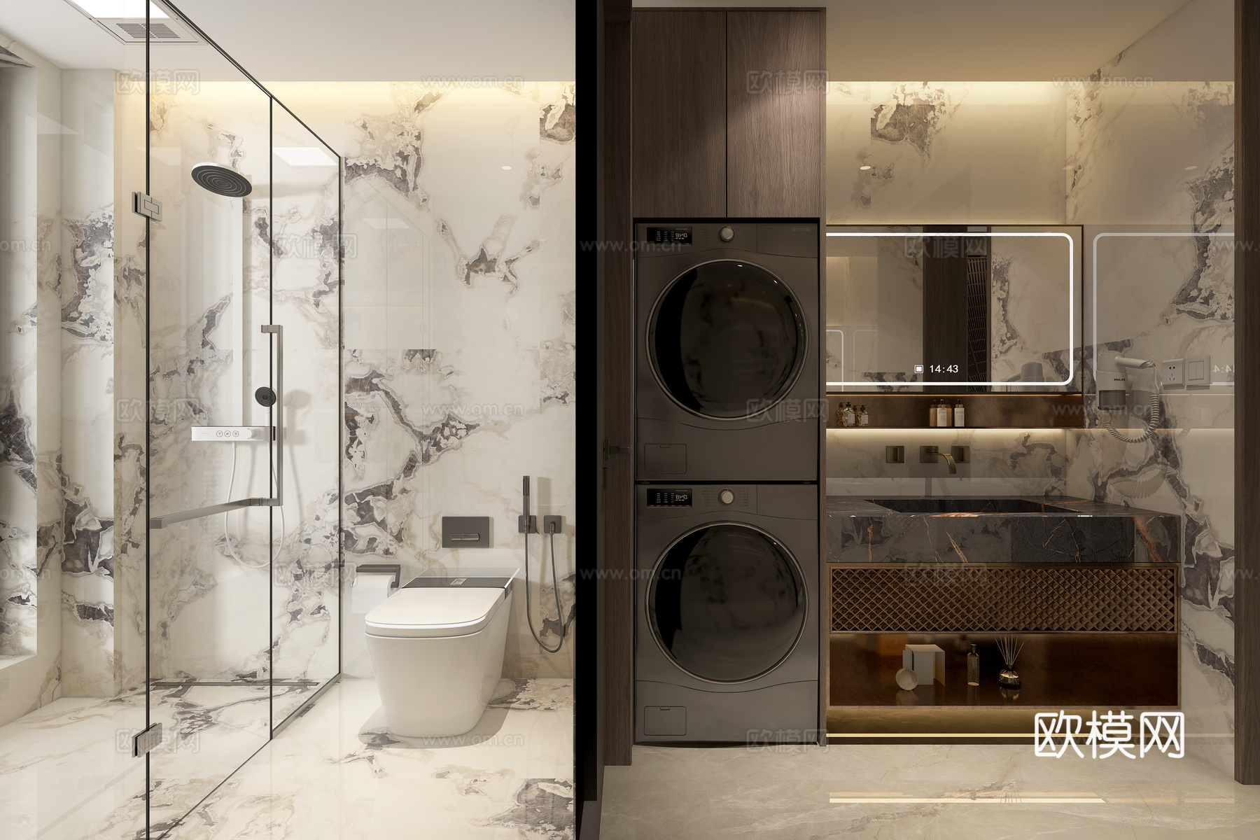 轻奢卫生间 浴室柜 马桶 暗装花洒 淋浴房 卫浴小件3d模型