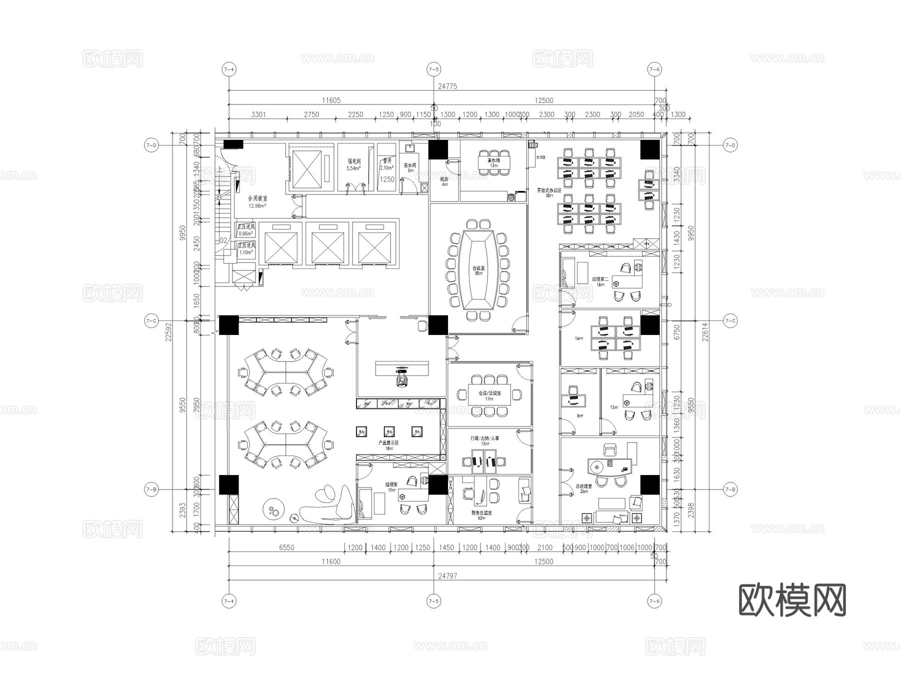 500平办公空间办公室会议室经理室财务室最新全套施工图cad施工图