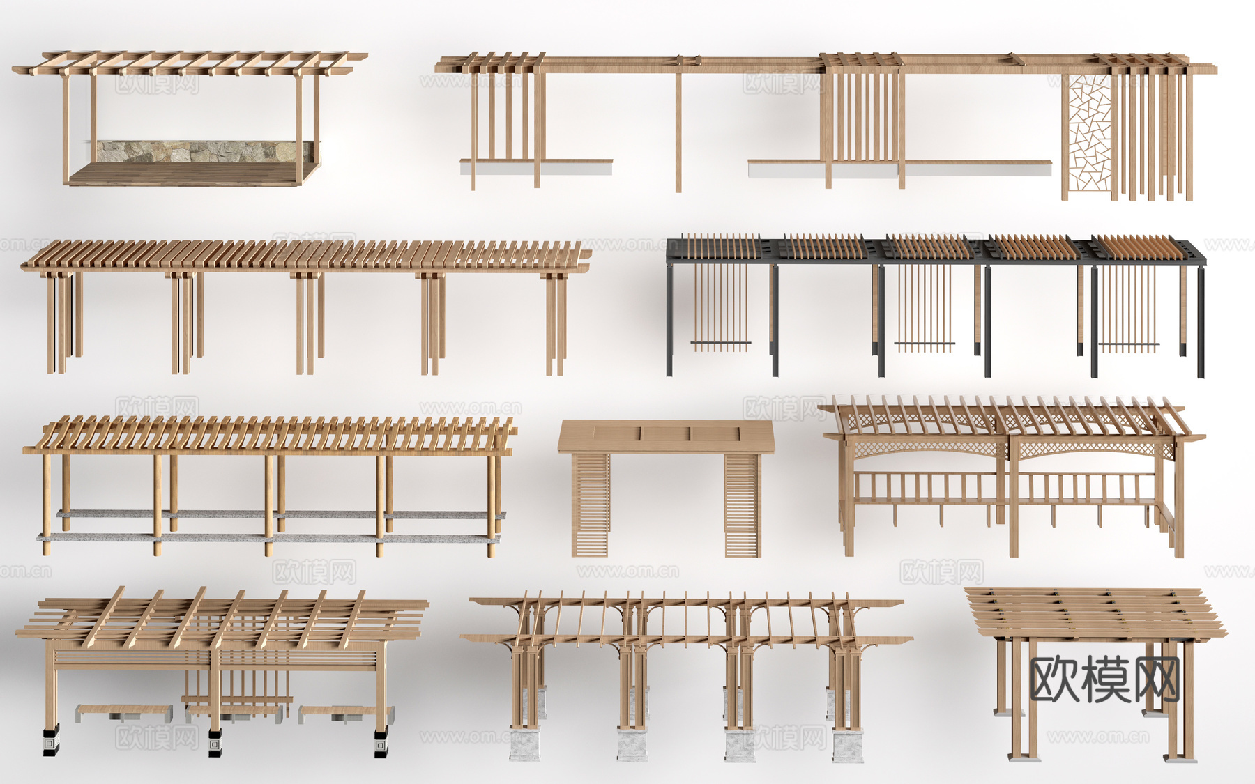 现代景观花架 葡萄架 廊架 绿植爬架su模型