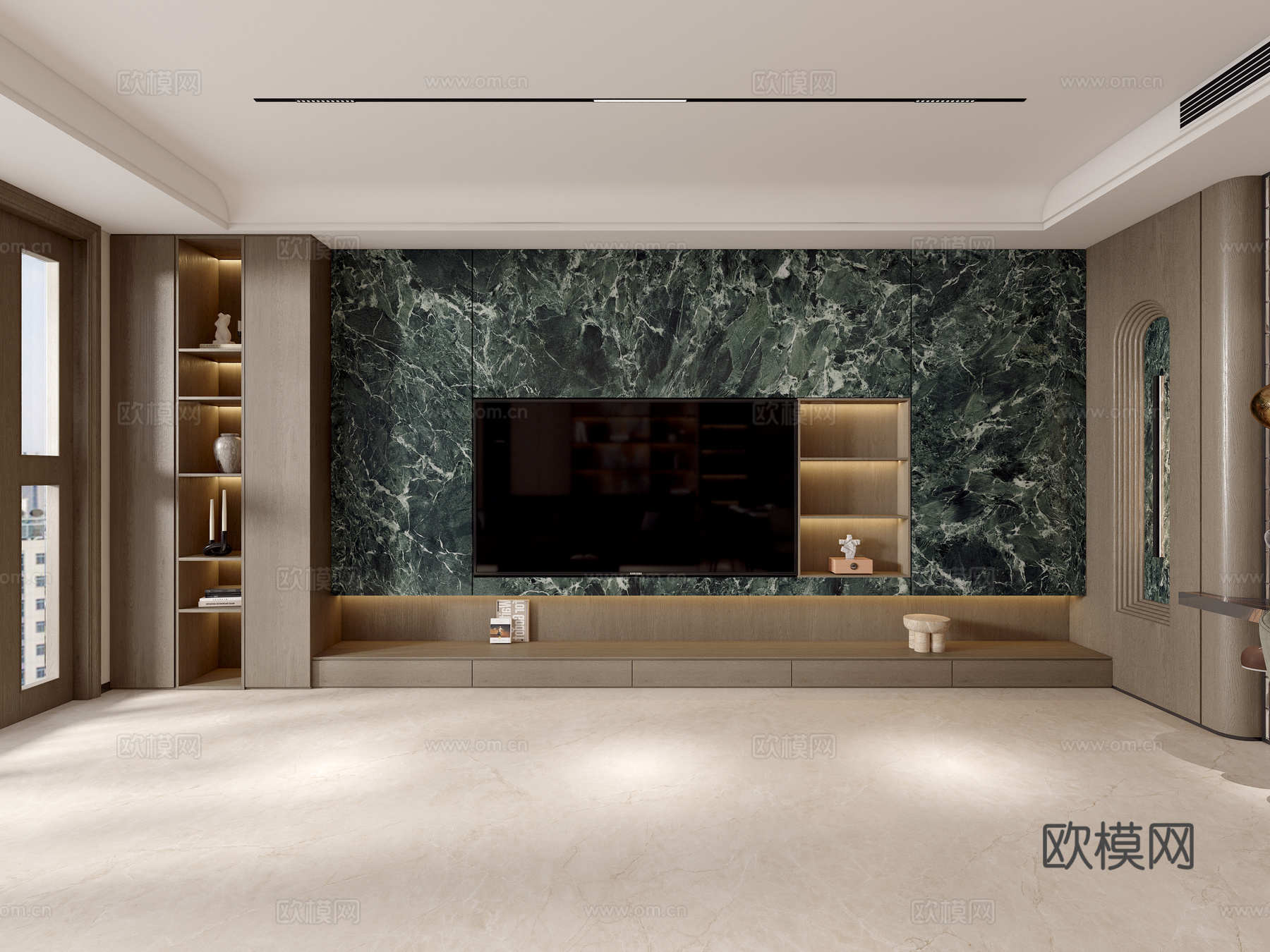 意式客餐厅 楼梯间走廊 半开放式厨房 影视墙 装饰柜3d模型