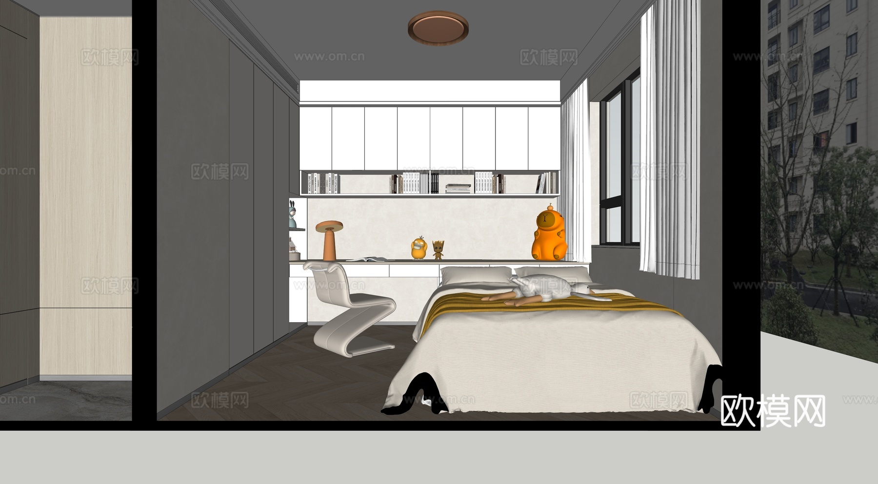 现代风格 卧室 男孩房 儿童房su模型