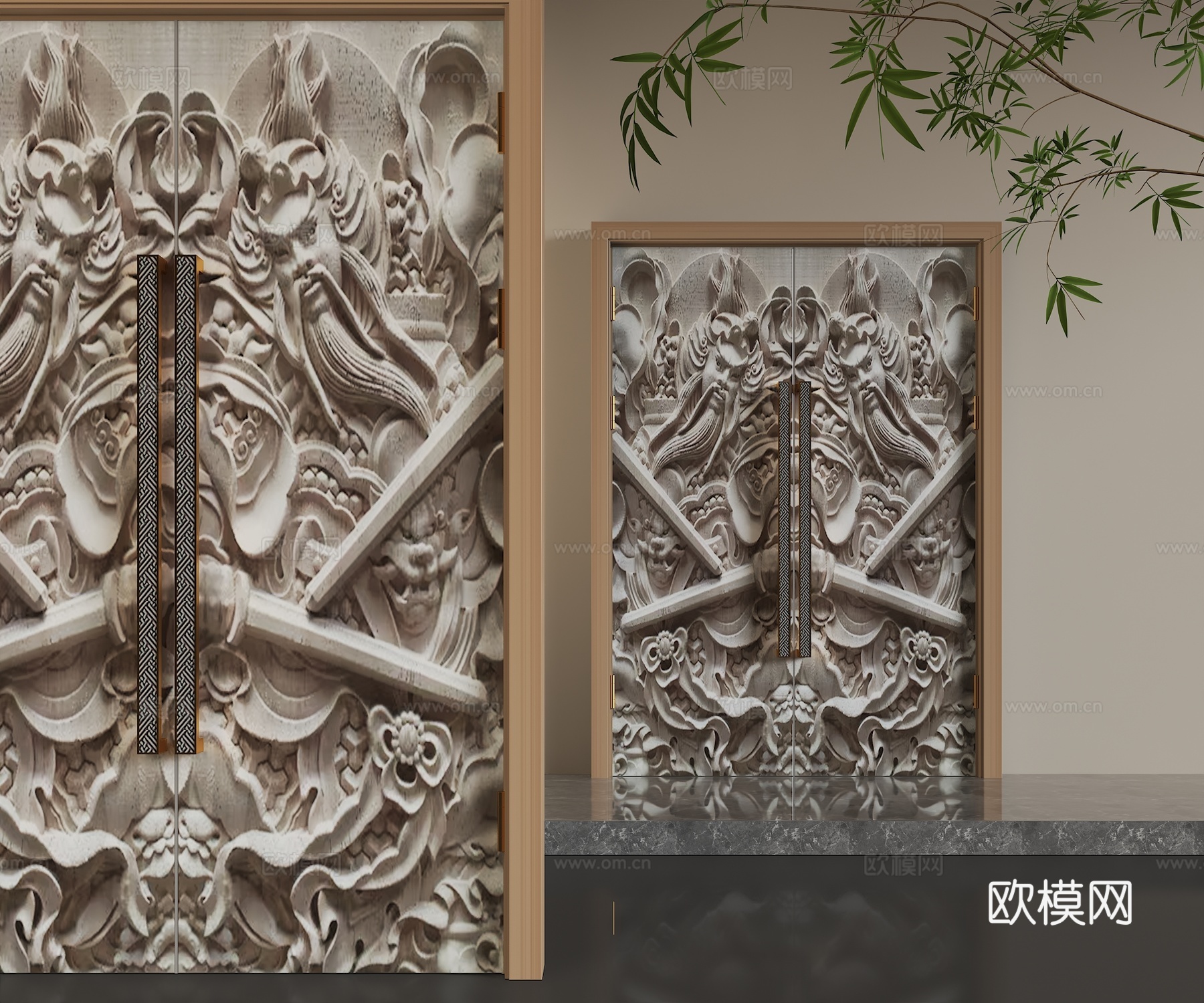 新中式平开门3d模型