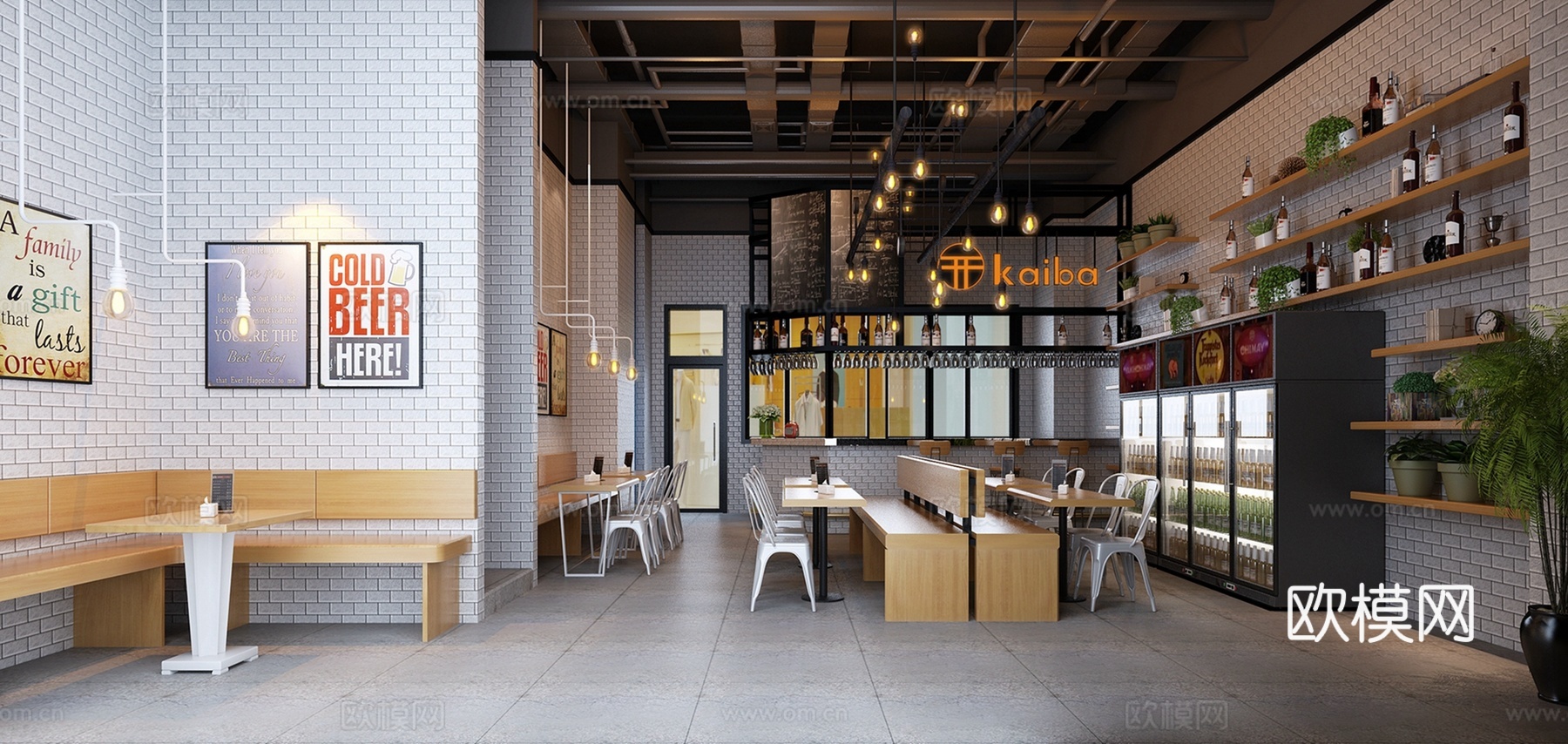工业风餐厅效果图3d模型下载（渲染图1）