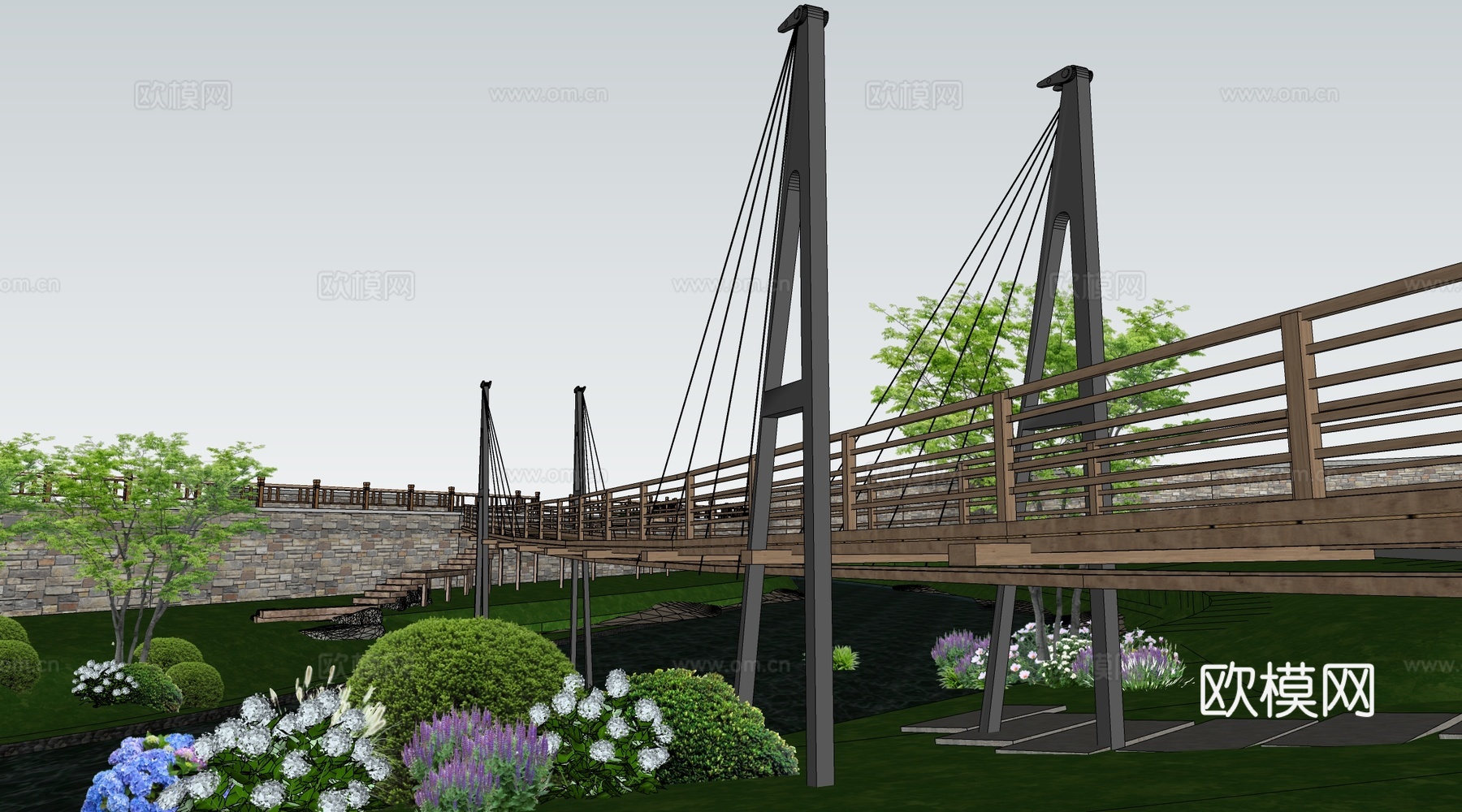 现代景观吊桥 景区吊桥 木栈桥su模型
