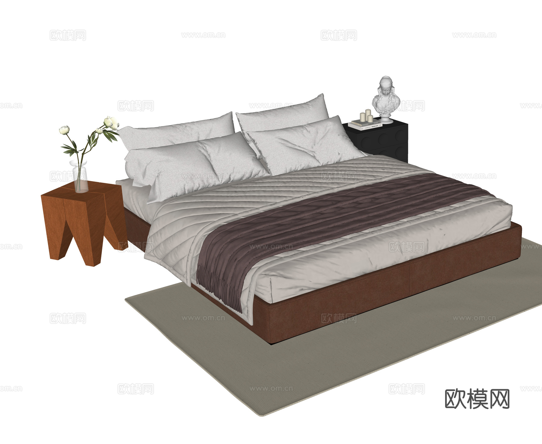 现代双人床su模型