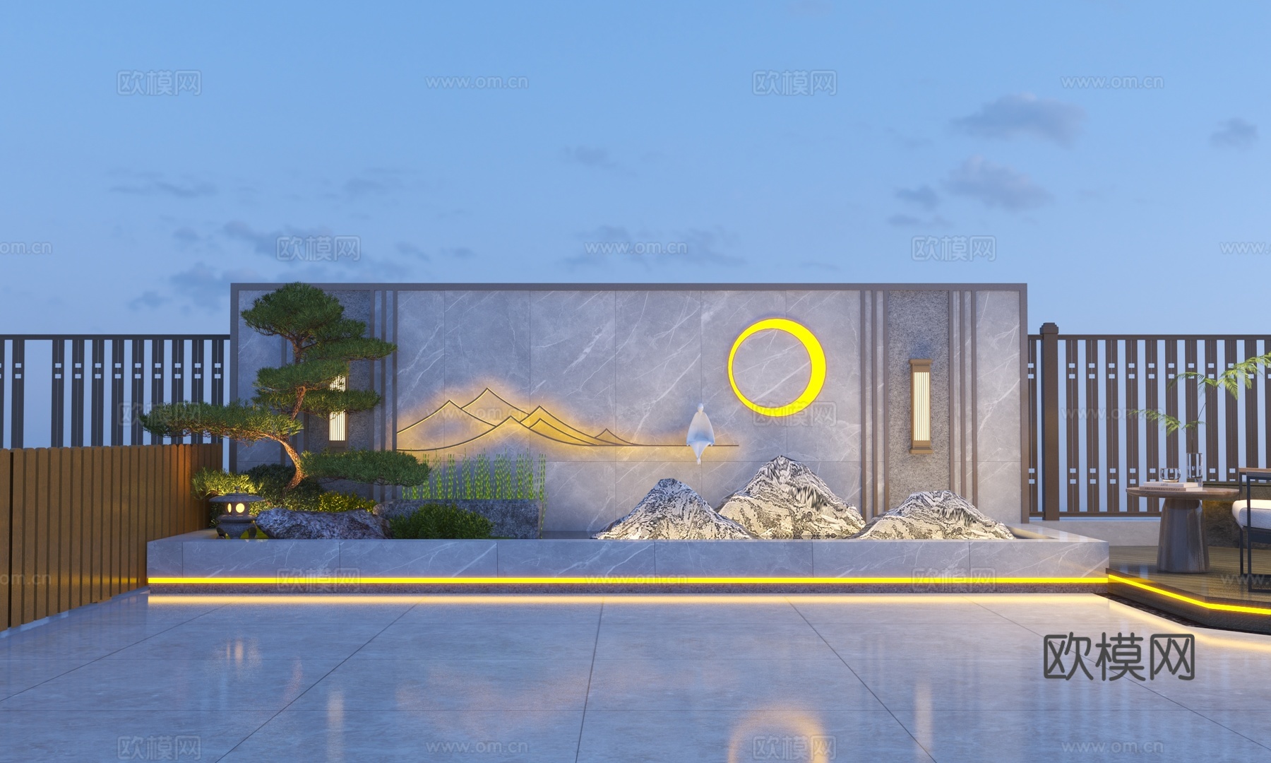 新中式庭院景墙3d模型下载