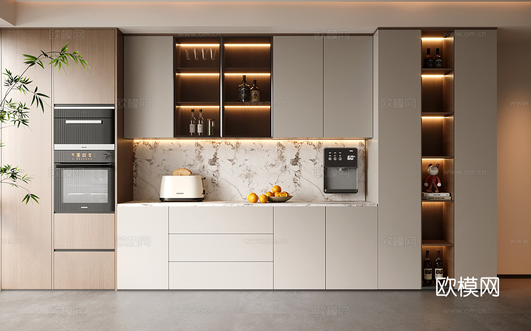 意式现代酒柜 定制满墙酒柜 烤箱柜酒柜一体su模型