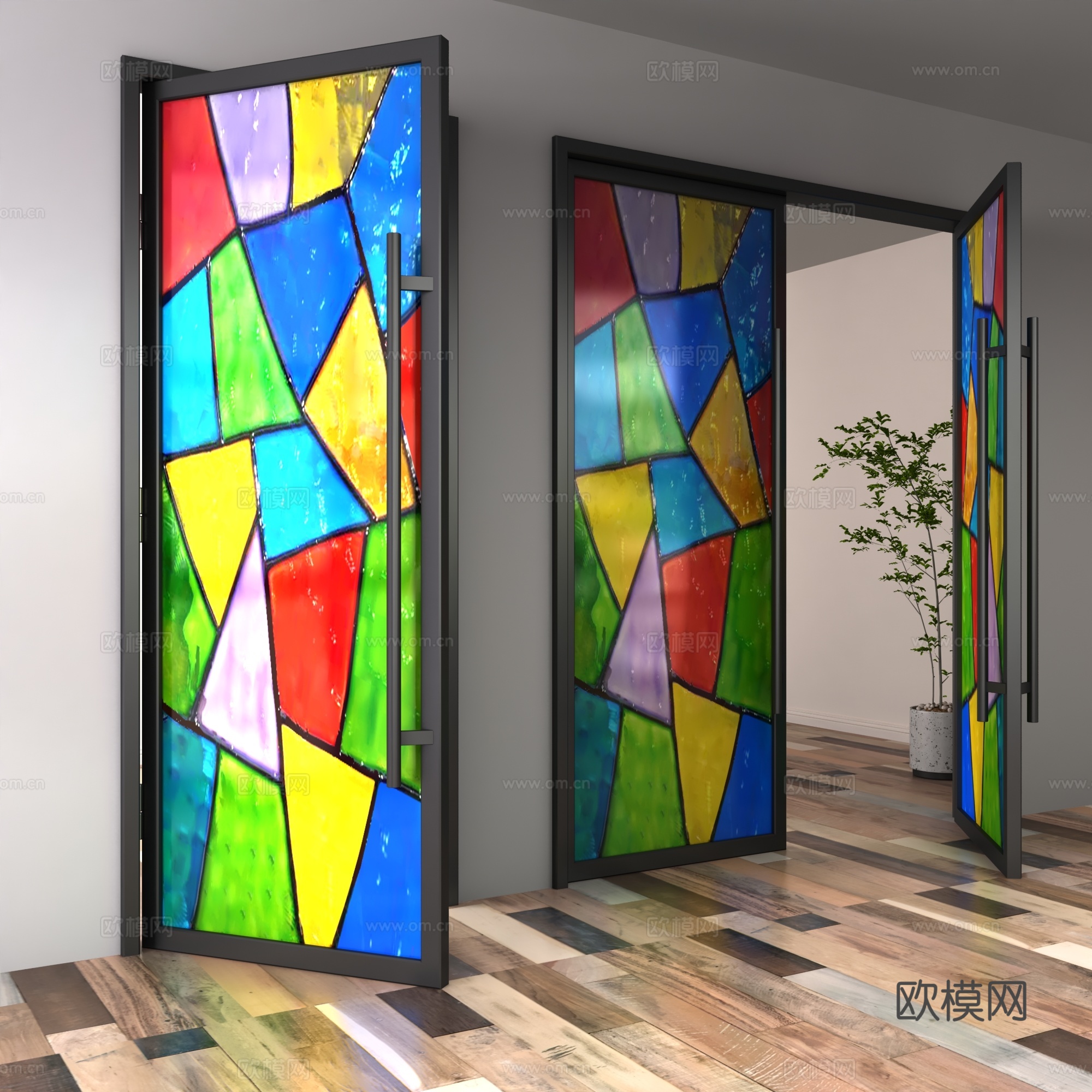 现代玻璃门3d模型