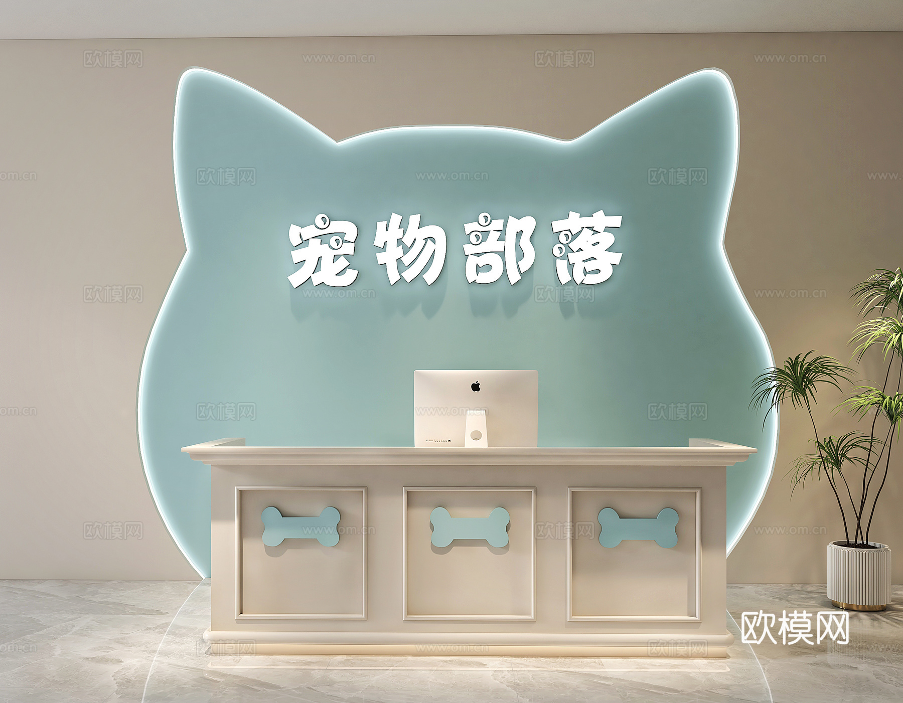 奶油风宠物店 宠物店前台 简约前台 宠物店收银台su模型