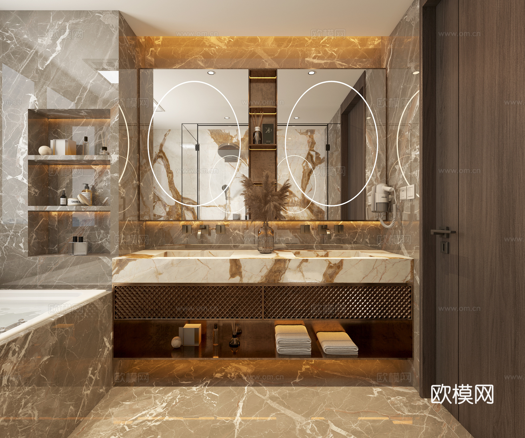 轻奢卫生间 浴室柜 马桶 暗装花洒 内嵌浴缸 淋浴房 卫浴小3d模型
