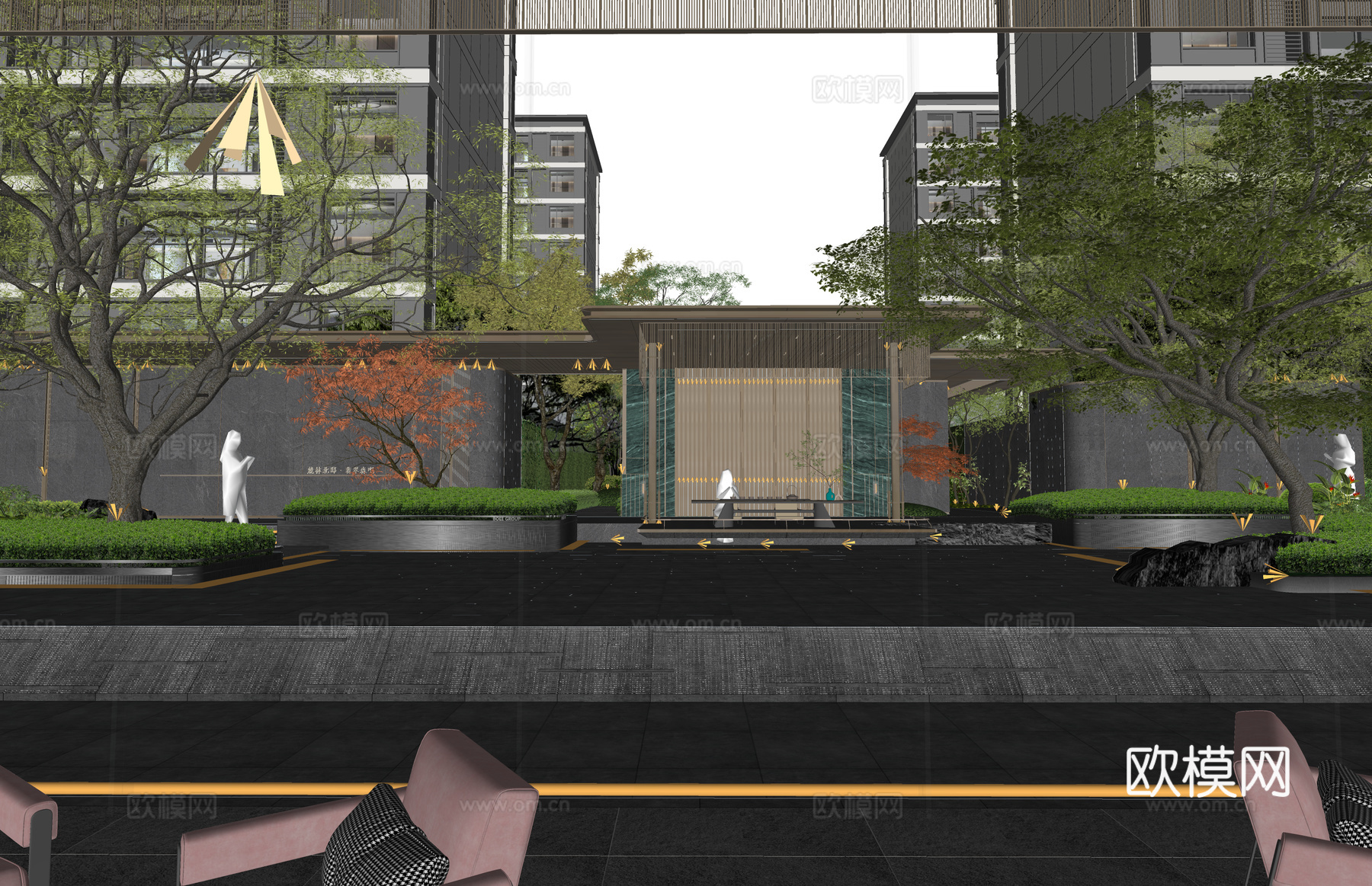 景观  示范  住宅  造景  植物景观su模型