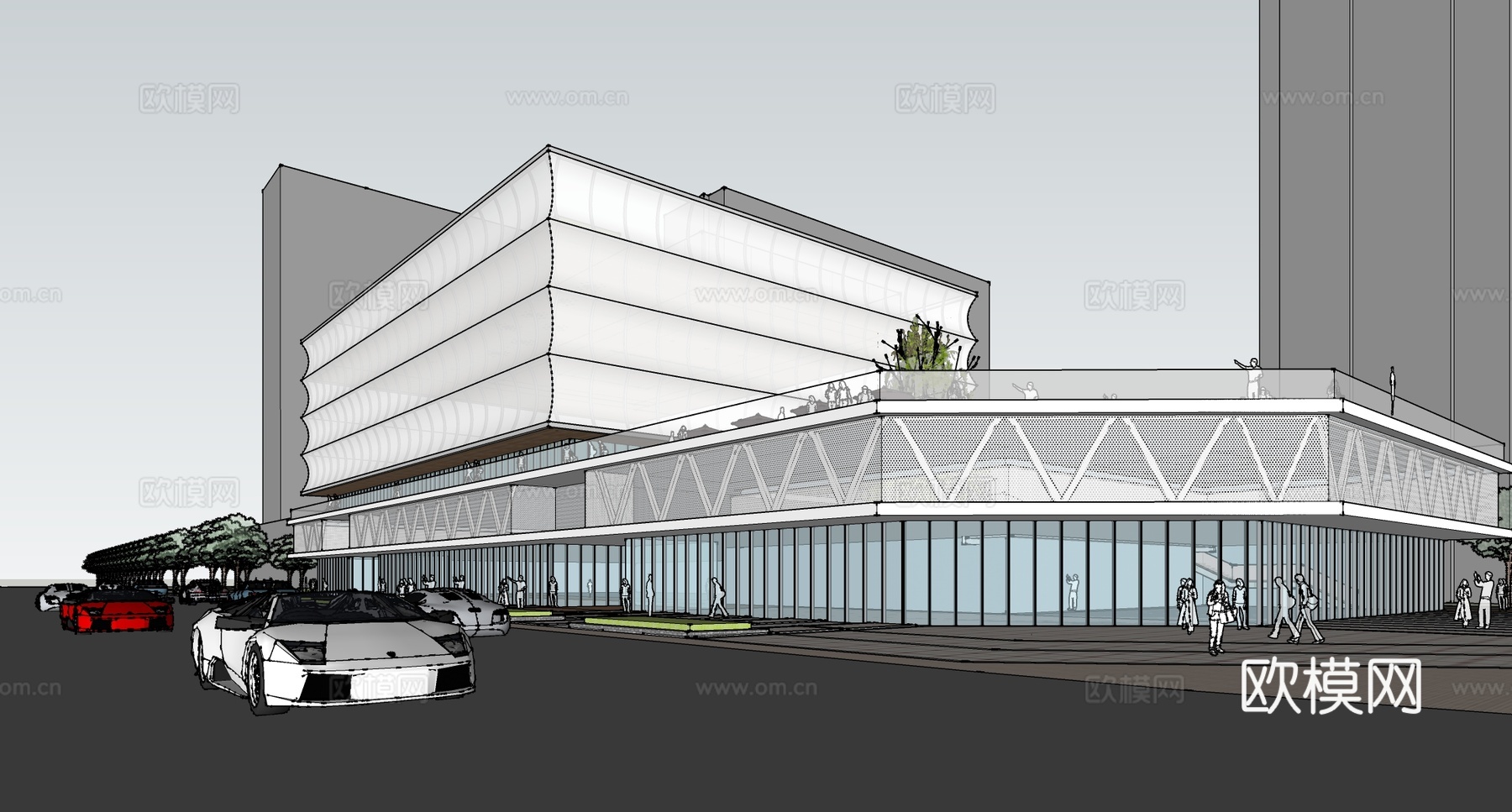 现代体育活动中心 文体中心 商场建筑su模型