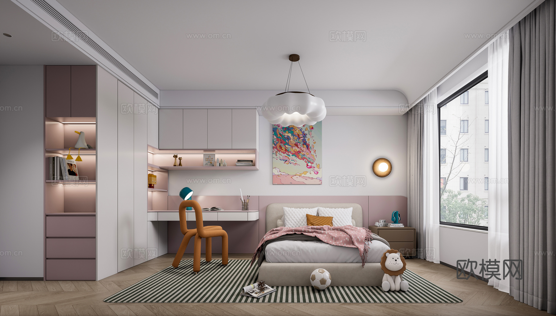 现代风格 儿童房 卧室 女孩房su模型
