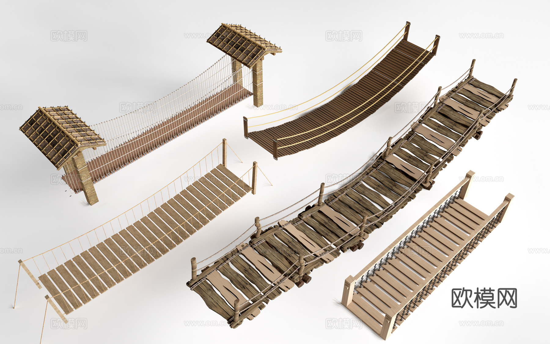 现代景观吊桥 景区吊桥 木栈桥su模型