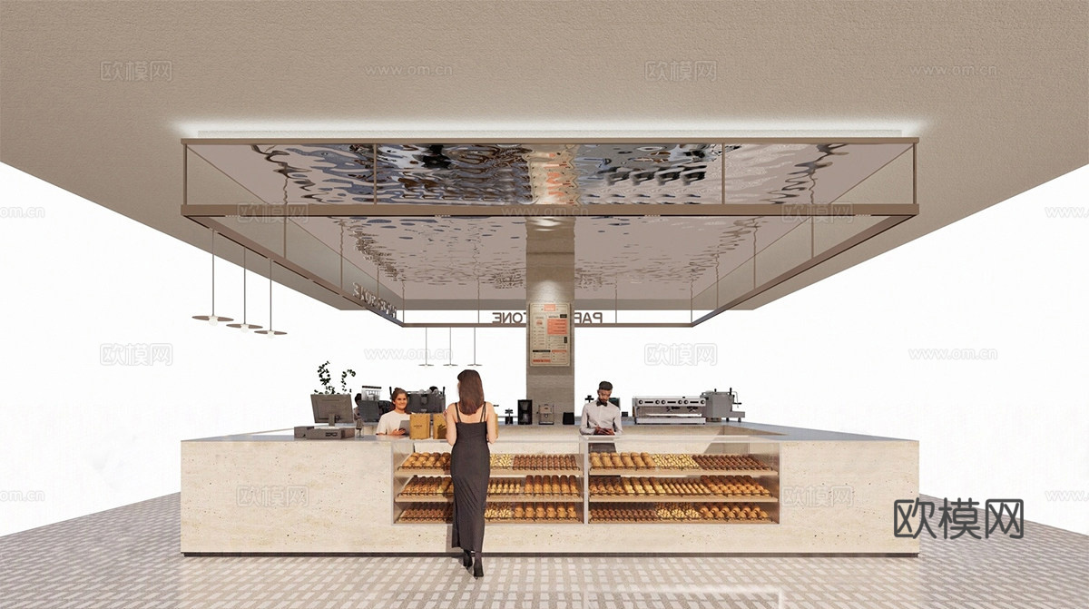 现代奶茶店 餐饮中岛 咖啡店 水吧台操作台su模型