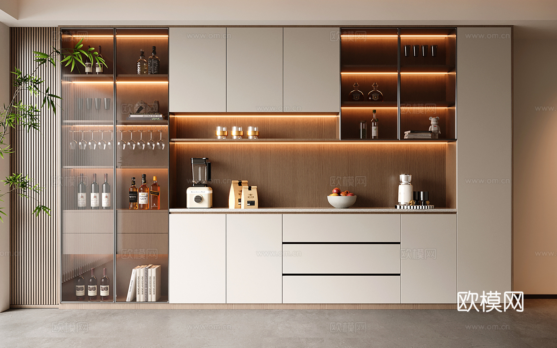 现代酒柜 定制满墙酒柜su模型