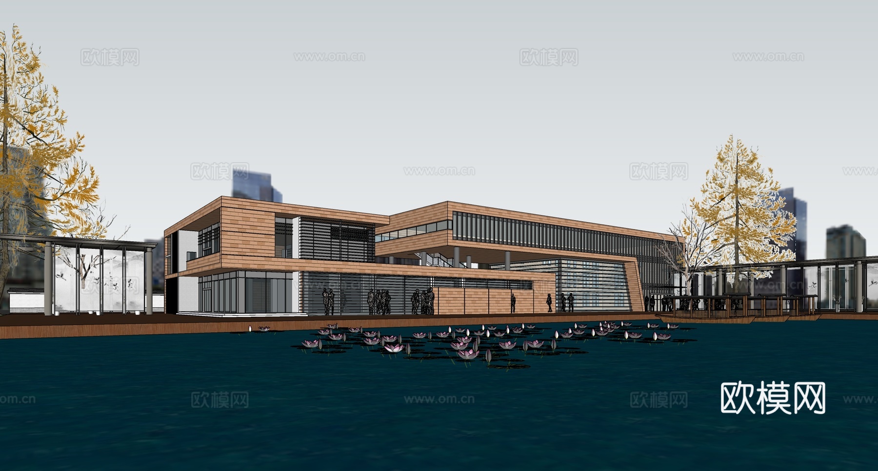 现代社区服务中心 社区文化馆 政务中心建筑su模型