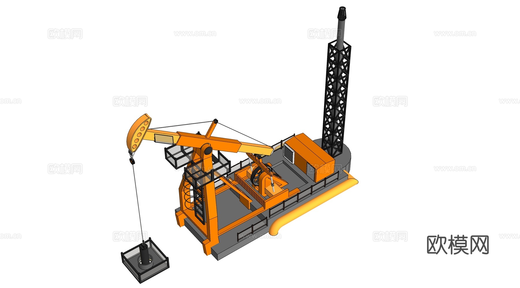 现代抽油机 石油开采机 石油钻井设备 油田采油机su模型