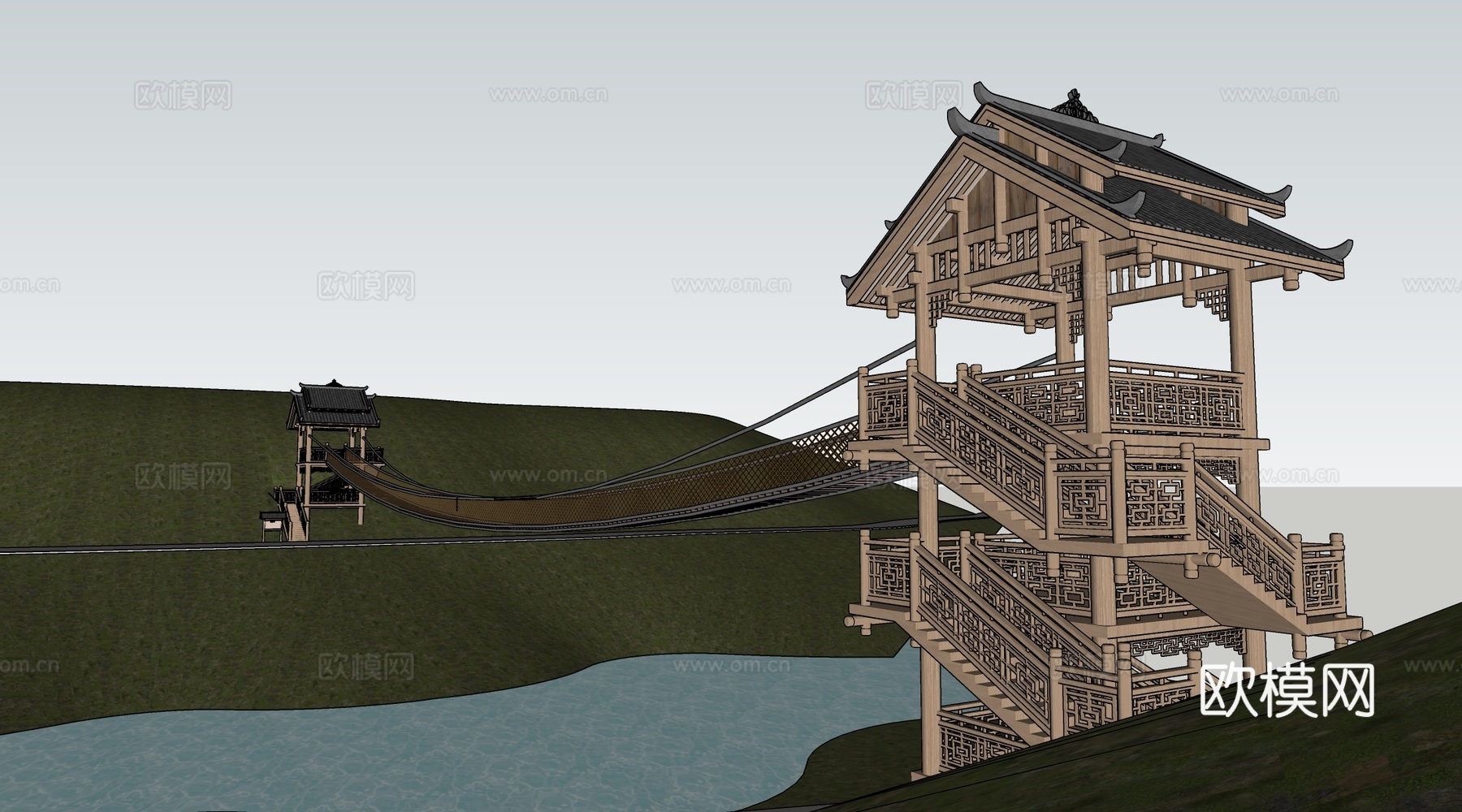 现代景观吊桥 景区吊桥 木栈桥su模型
