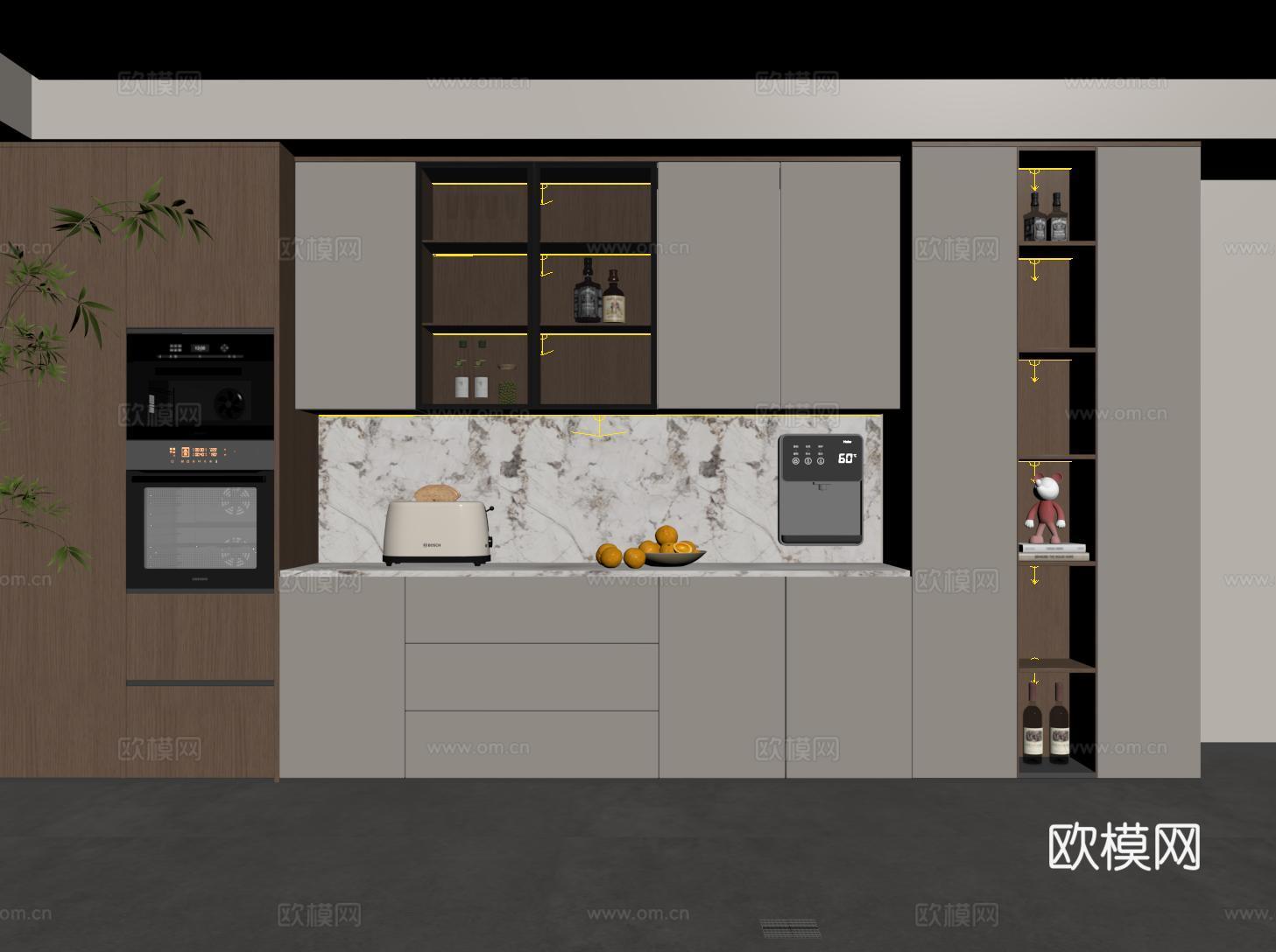意式现代酒柜 定制满墙酒柜 烤箱柜酒柜一体su模型