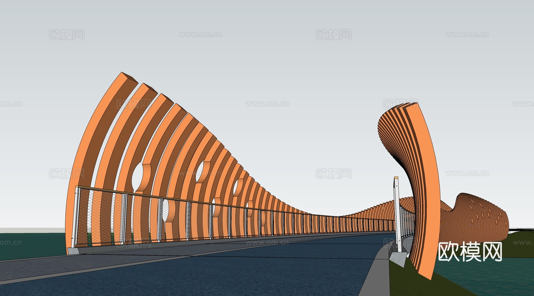 现代景观桥 公园桥 异形桥su模型