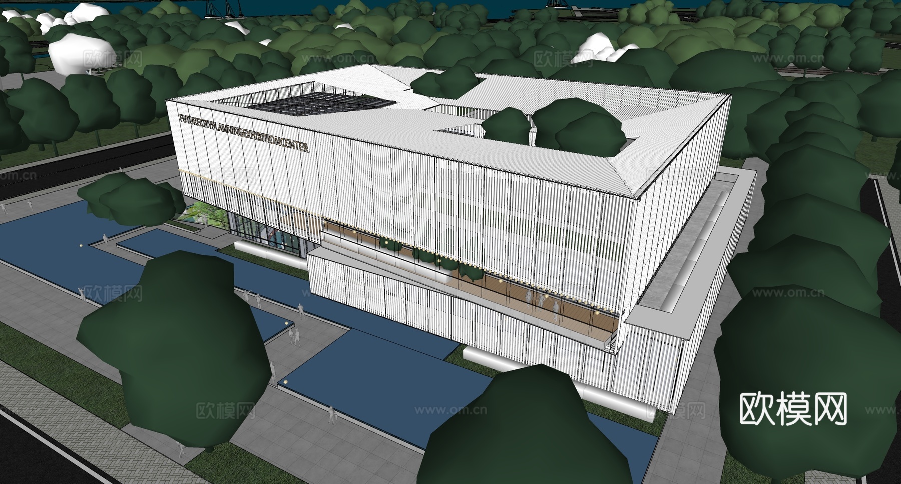 现代文化馆建筑 文化中心建筑 展览展示中心su模型