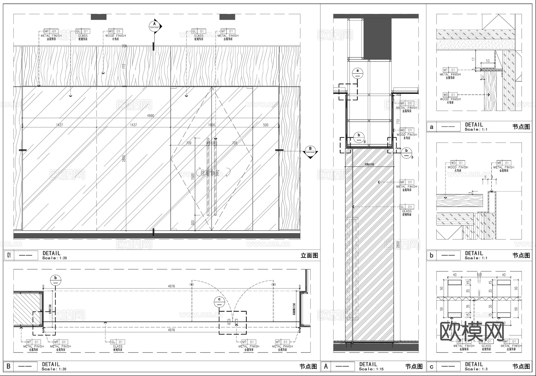 玻璃门节点  健身房玻璃门 双开玻璃门cad施工图