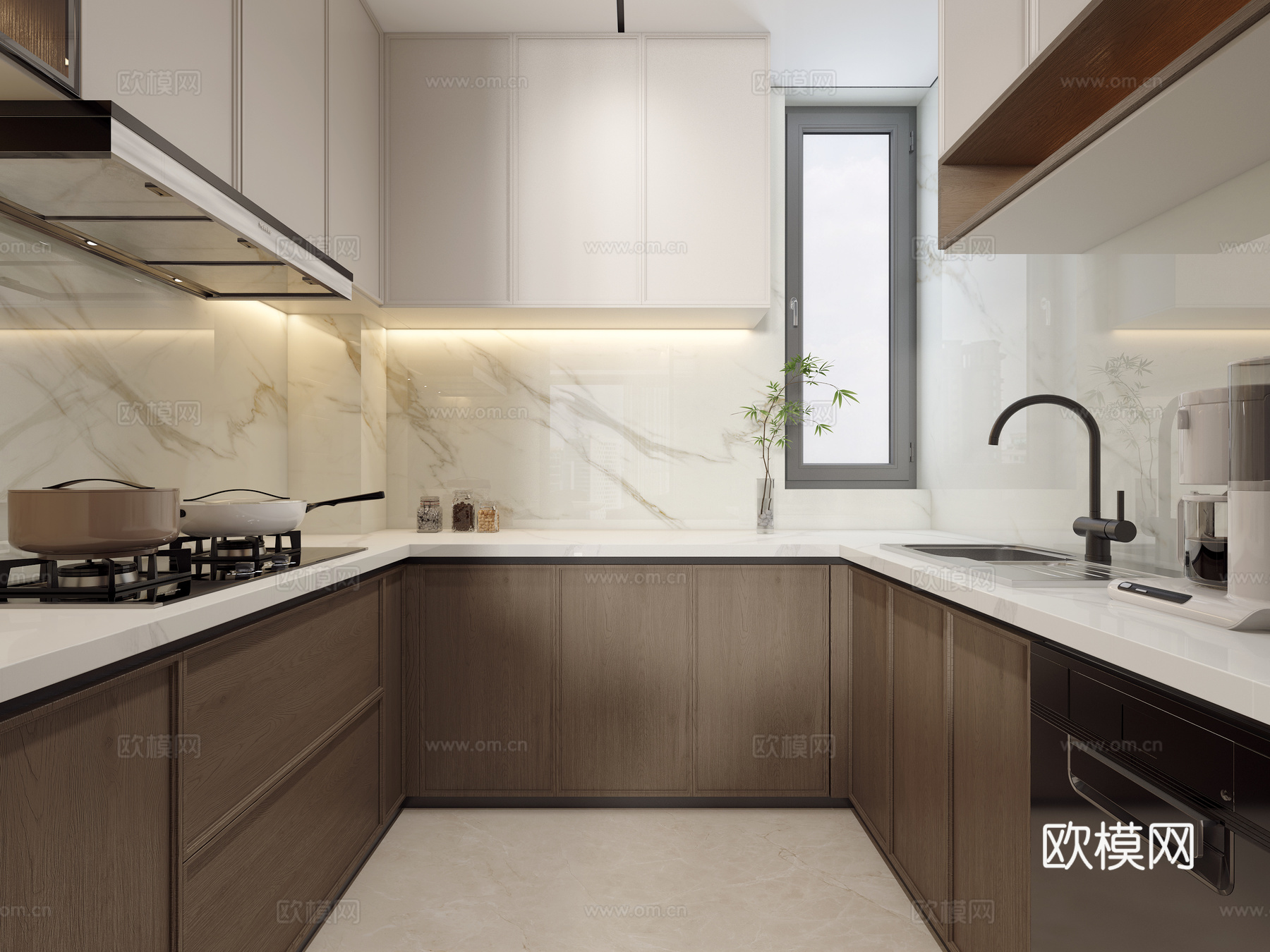 意式客餐厅 楼梯间走廊 半开放式厨房 影视墙 装饰柜3d模型