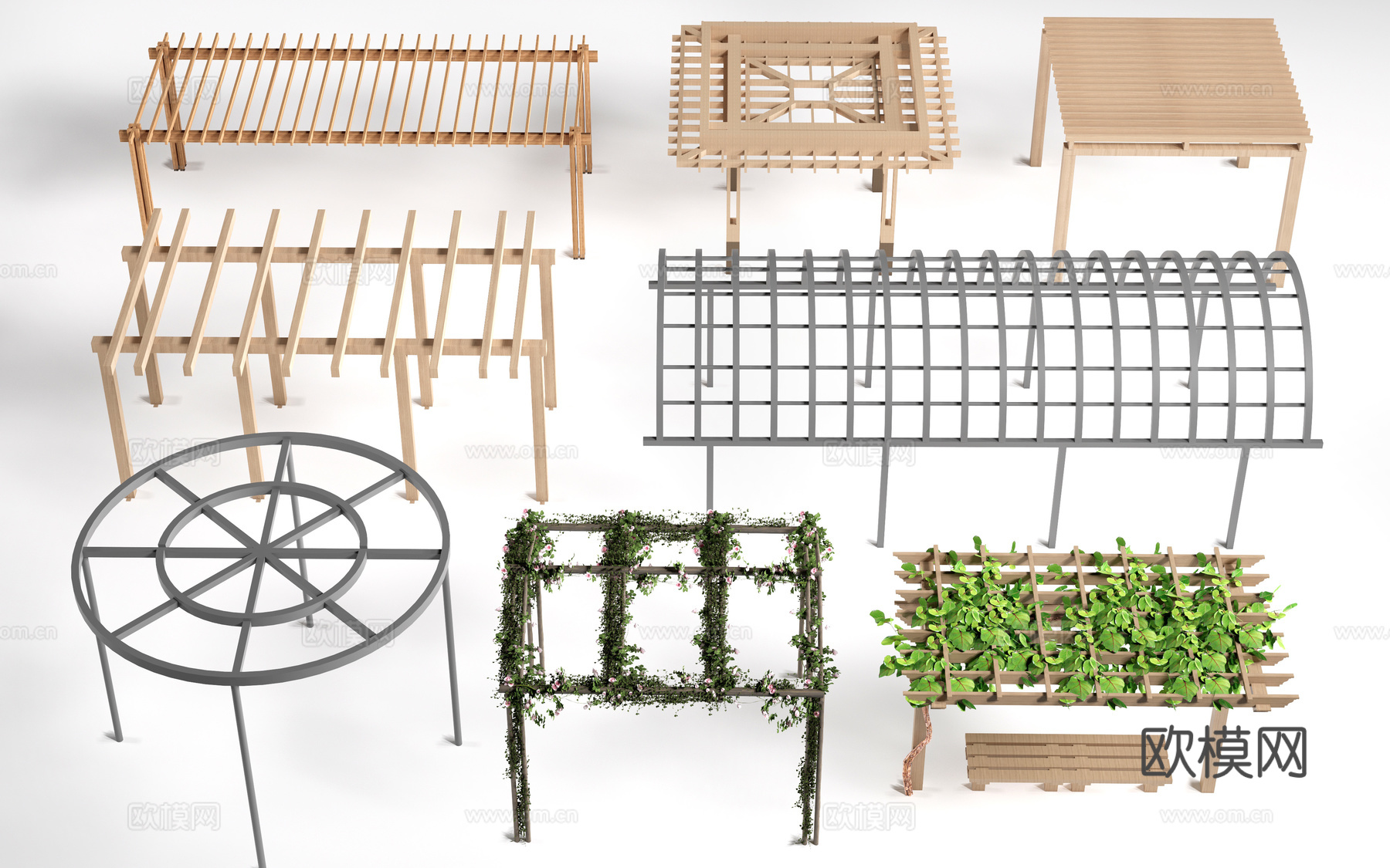 现代景观花架 葡萄架 廊架 绿植爬架su模型