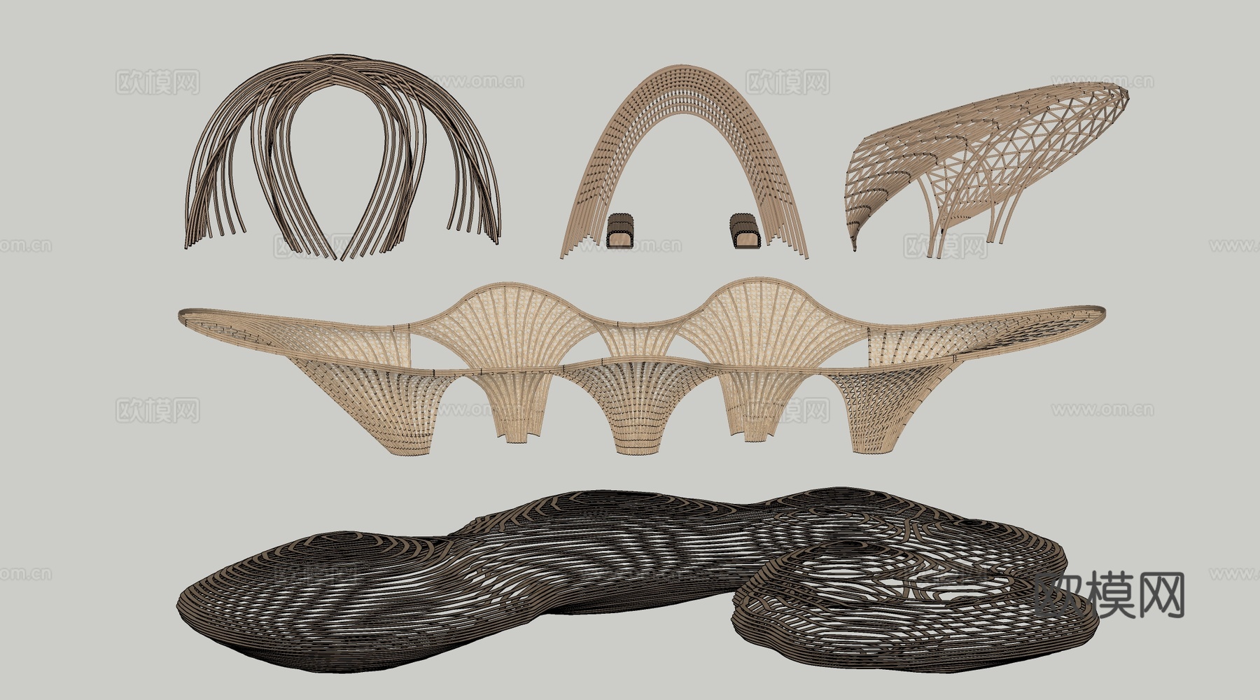 现代景观构筑物 景观构架 景观廊架 景观装置su模型