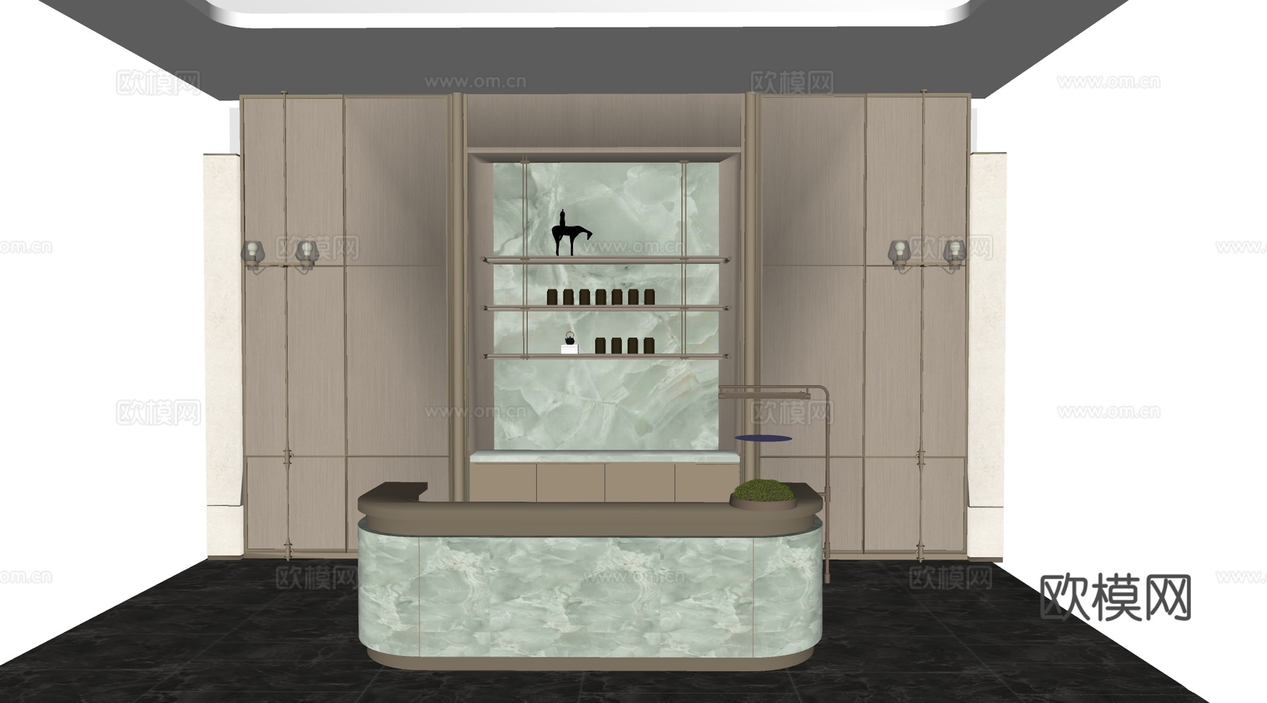 新中式前台 酒店前台 售房部前台su模型
