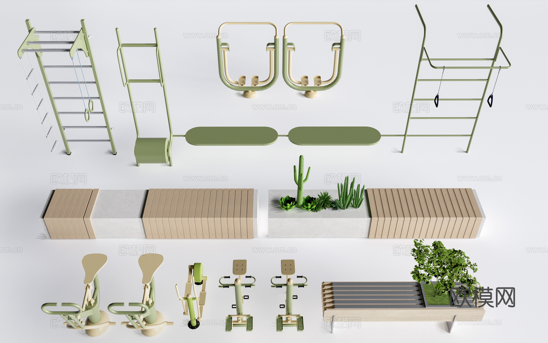 现代户外健身器材 健身墙器材 运动设施su模型