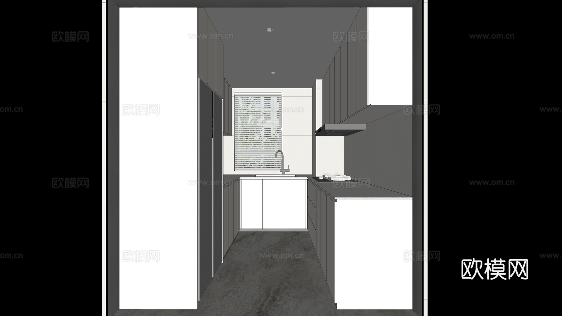 现代风格 厨房 封闭式厨房 U型厨房 厨具su模型