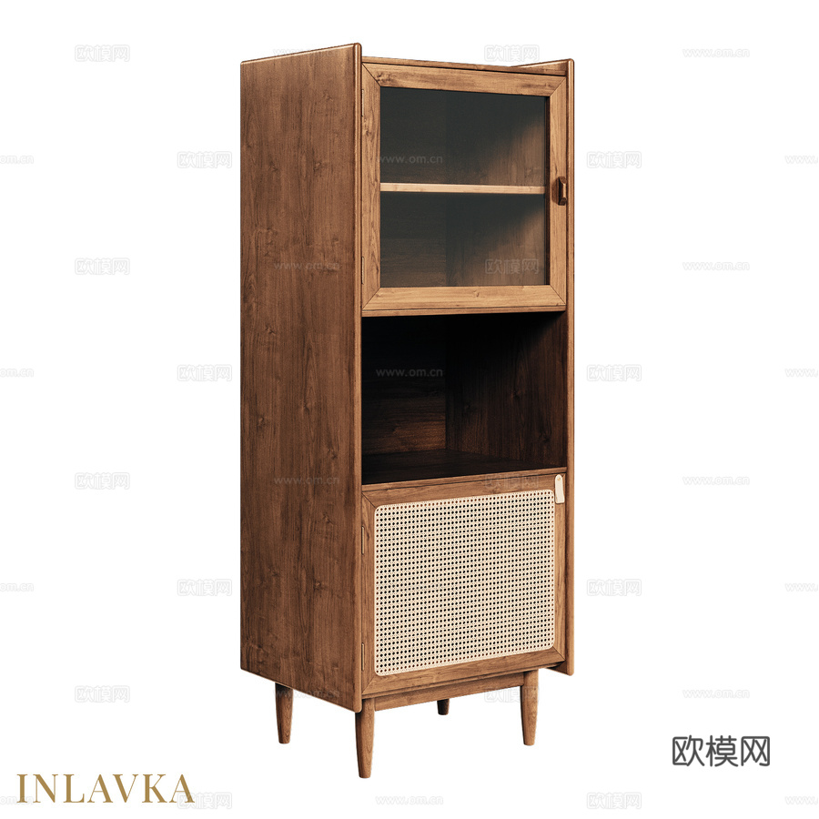OM中世纪风格窄型餐边柜3d模型下载
