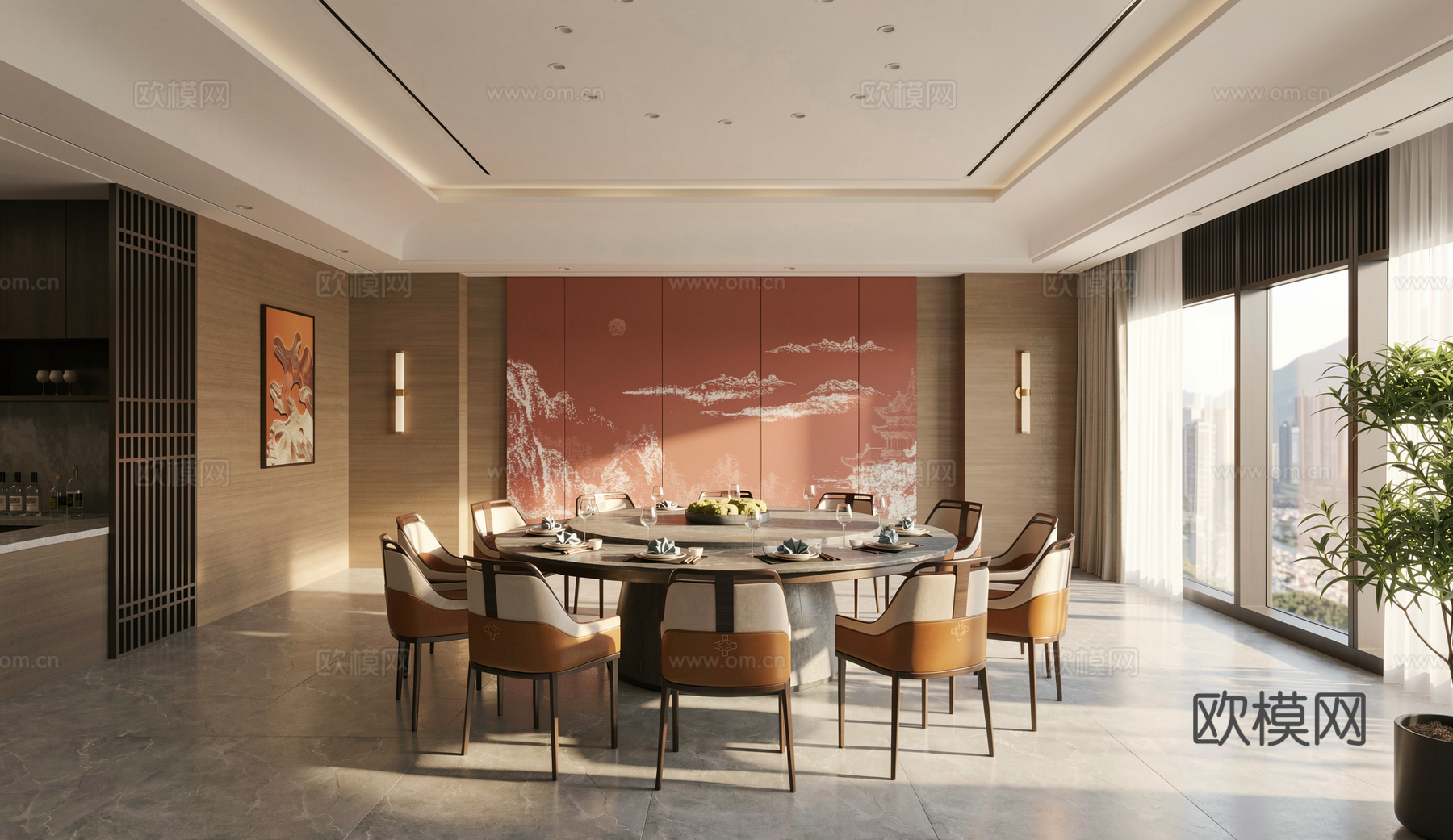 新中式包厢_酒店包厢_餐厅包厢_会所包房su模型