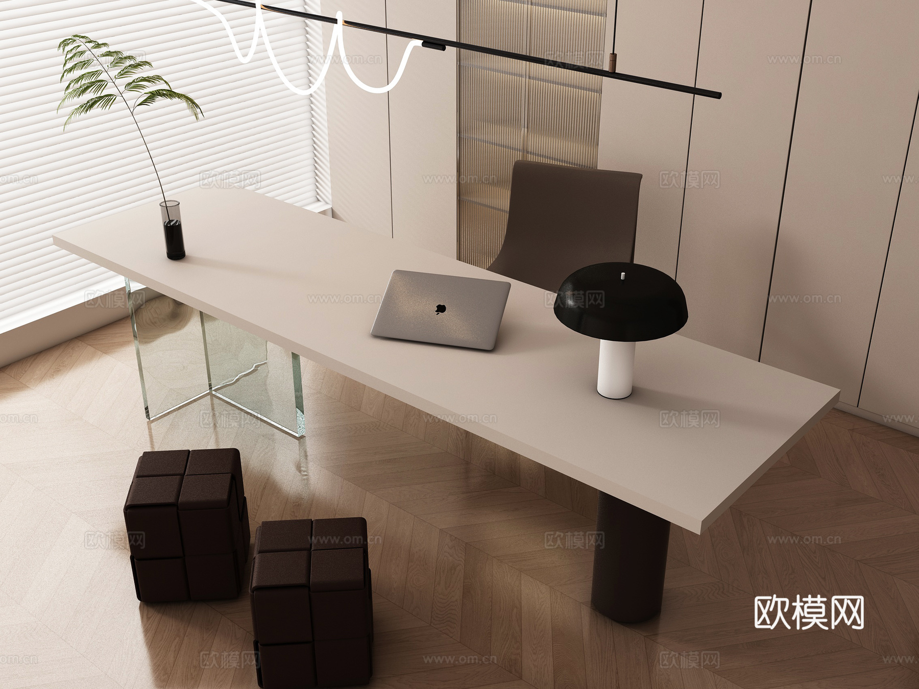 现代书房 书桌椅  办公桌椅 摆件组合 书柜su模型