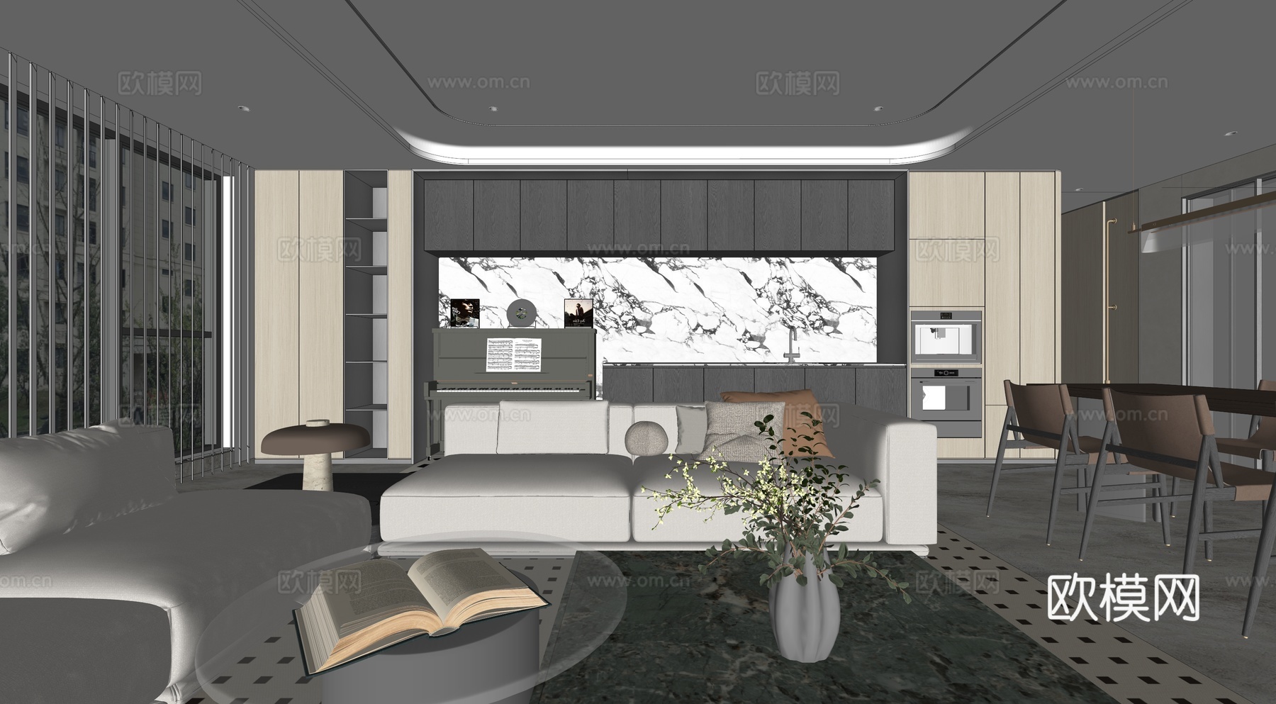 客餐厅 现代风格 客厅 餐厅su模型