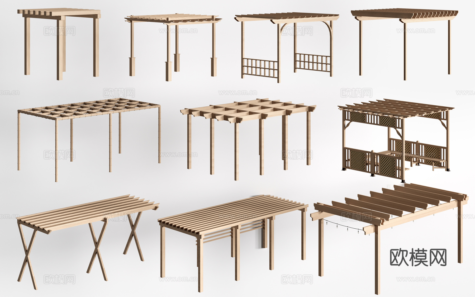 现代景观花架 葡萄架 廊架 绿植爬架su模型