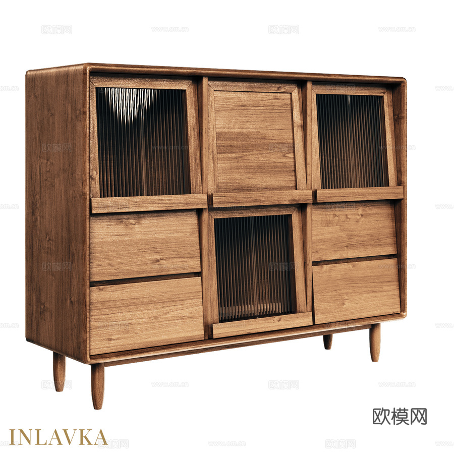 OM 玻璃门带抽屉中世纪风格餐边柜3d模型下载