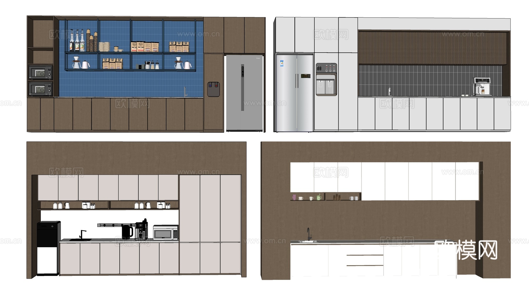 现代茶水间柜子 茶水台 茶水间储物柜 茶水柜su模型