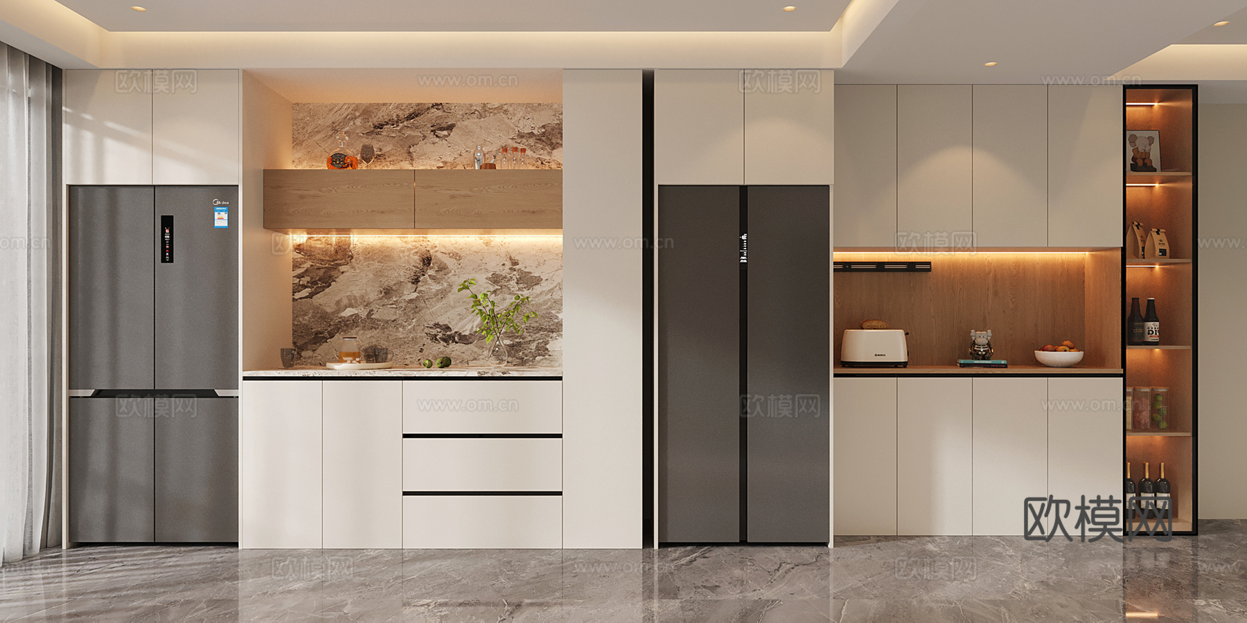 现代酒柜 冰箱酒柜 冰箱柜 开放格酒柜su模型