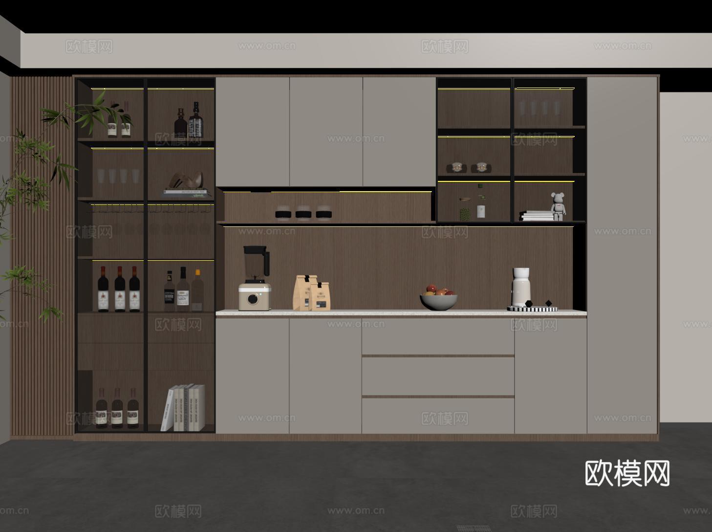现代酒柜 定制满墙酒柜su模型