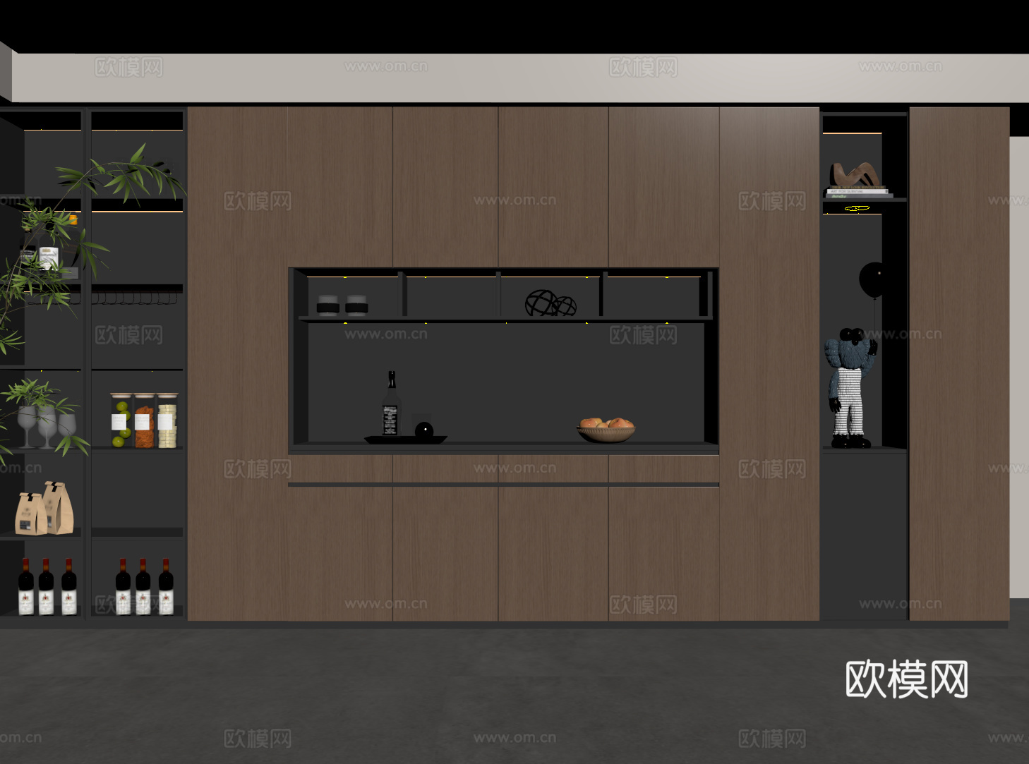 意式现代酒柜 定制满墙酒柜su模型