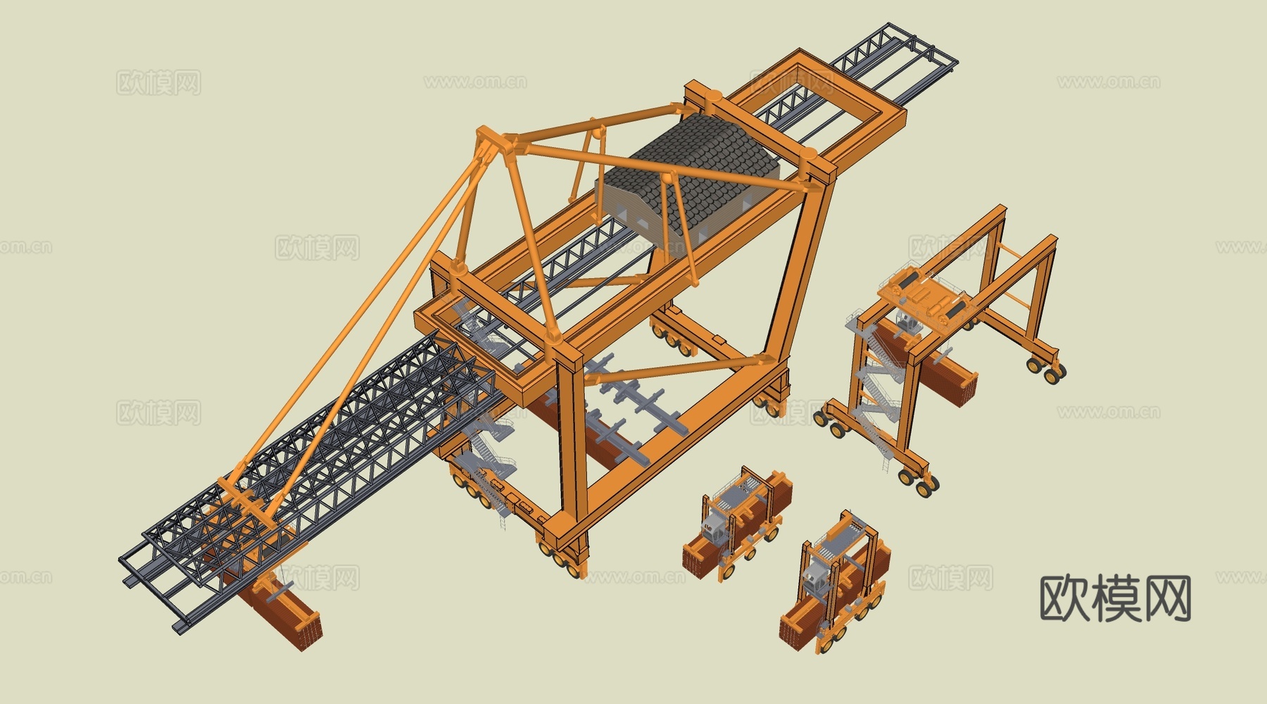 现代港口起重机 港口龙门吊 集装箱吊车 港口行车su模型