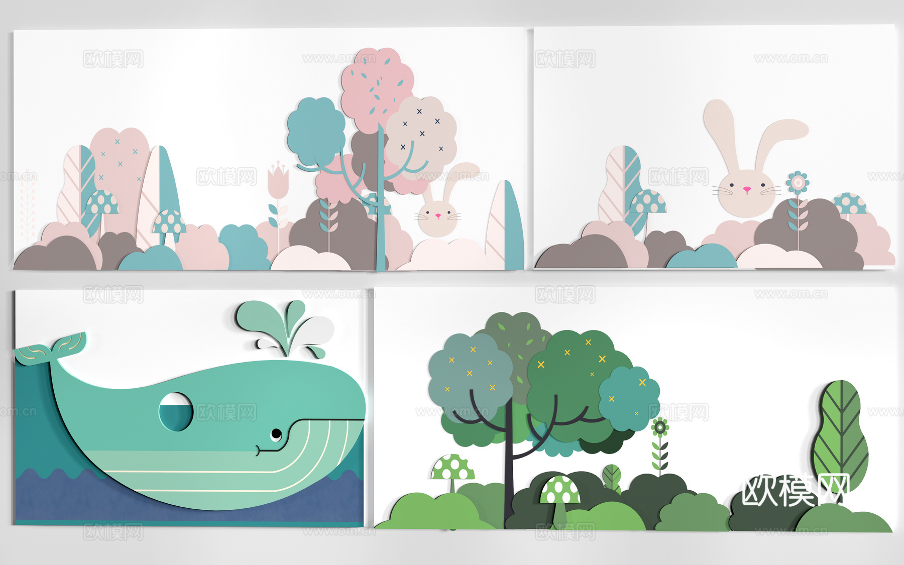 现代儿童背景墙 儿童文化墙 幼儿园背景墙 卡通装饰墙su模型