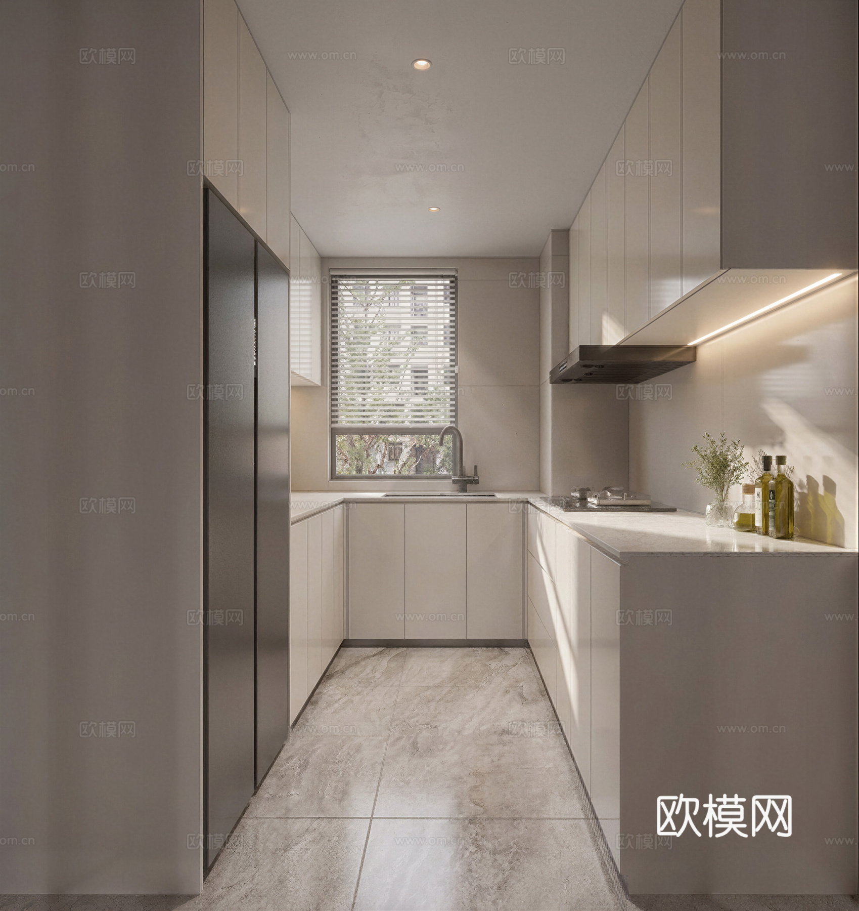 现代风格 厨房 封闭式厨房 U型厨房 厨具su模型